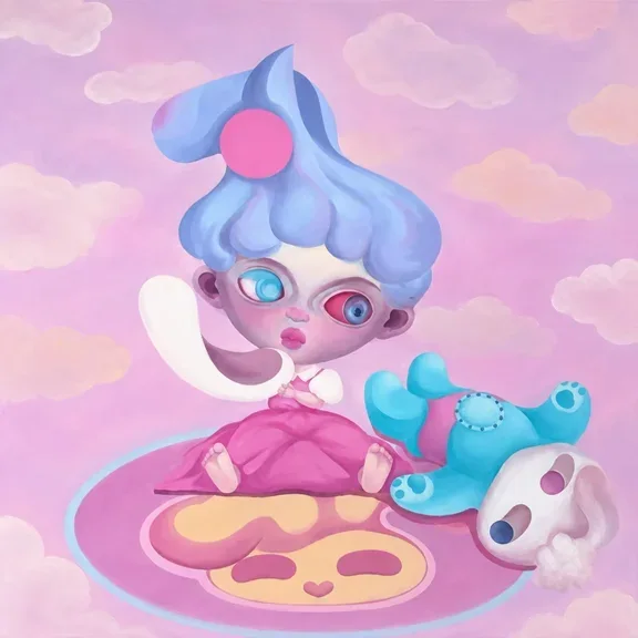 粉蓝色木偶女孩绘画
